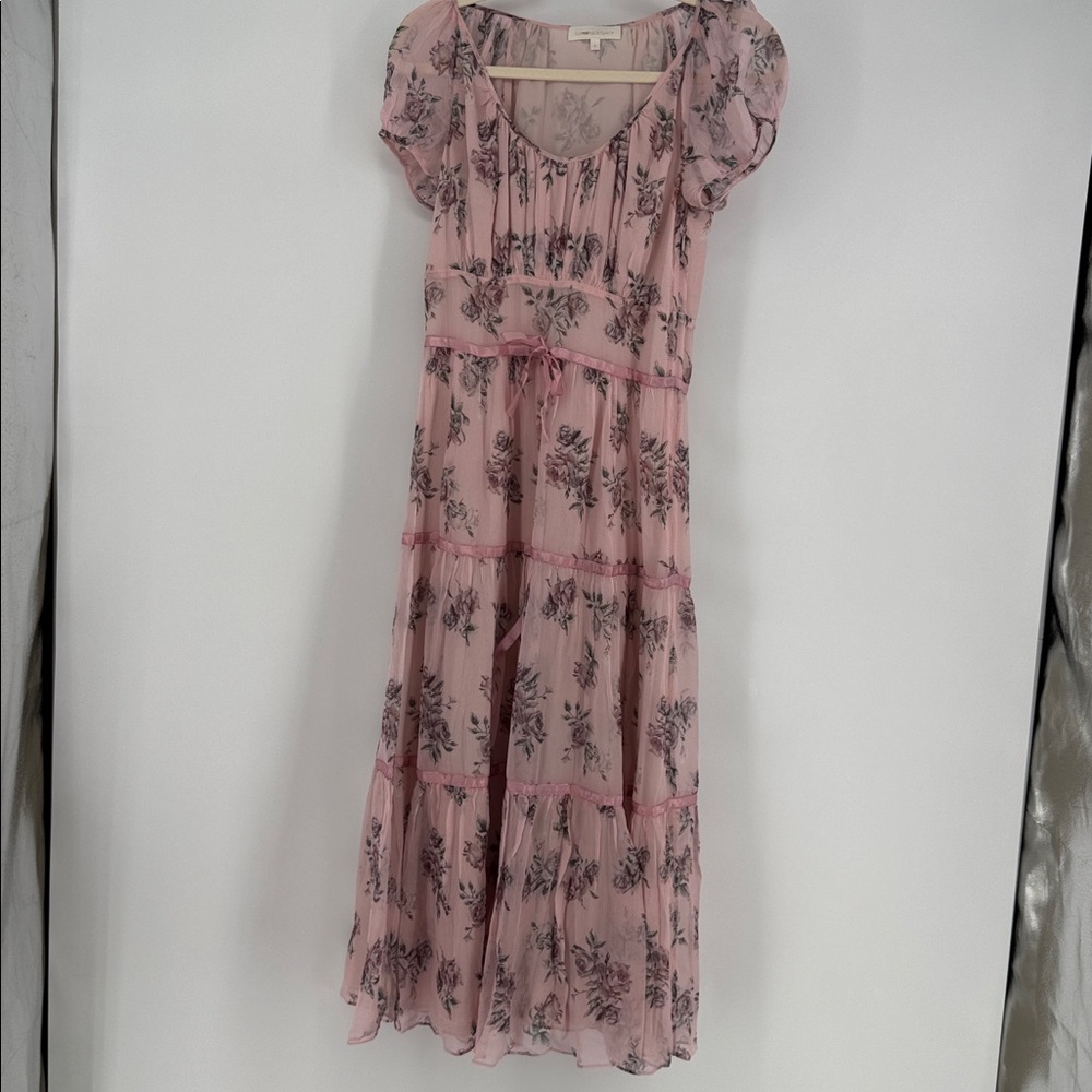 LoveShackFancy Silk Pink Floral Roses & Bows Dress - Picture 4 of 10
